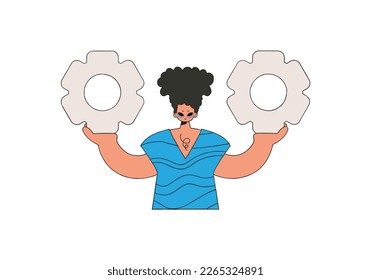 Handsome Guy holding gears in his hands. Idea theme.