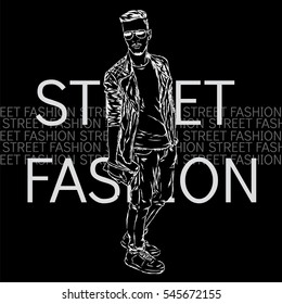 Handsome guy in stylish clothes. Hipster. Vector illustration.