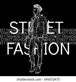 Handsome guy in stylish clothes. Hipster. Vector illustration.
