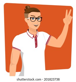 Handsome guy wearing white t-shirt, close-up vector illustration. Contains EPS10 and high-resolution JPEG