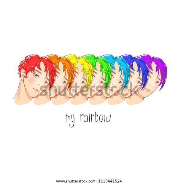 Handsome Guys Colored Hair Colors Rainbow Stock Vector Royalty