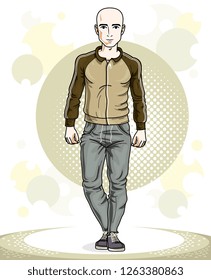 Handsome hairless young man posing. Vector illustration of sportsman. Work out and training theme.
