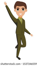 Handsome happy man guy full length. Jumping. Business office people characters, vector illustration, isolated on white background, colorful modern cartoon style, flat 