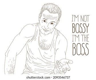 Handsome Happy Self Confident Man Looking In Camera With Quote Vector Illustration, I Am Not Bossy I Am The Boss, Self Confidence Concept.