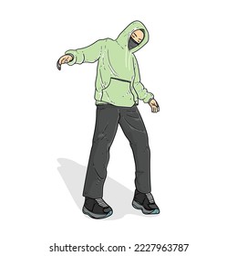 handsome hipster with green sweater doing cool pose isolated on white background vector modern illustrations