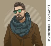 Handsome hipster man in sunglasses. Vector illustration