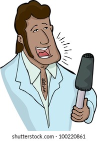 Handsome Hispanic man with sideburns singing over white background