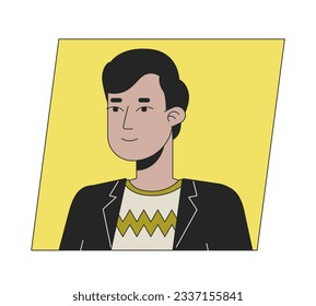 Handsome indian brunette man flat color cartoon avatar icon. Editable 2D user portrait linear illustration. Isolated vector face profile clipart. Userpic, person head and shoulders