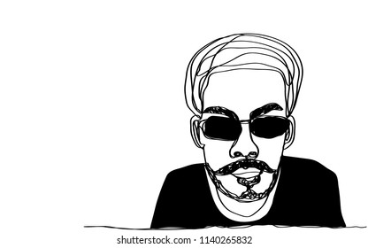 handsome  indian guy  one line drawing vector eps.10