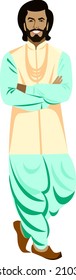 Handsome indian man in national costume Rich Indian man in traditional (national) c Hindu dressed   shervani  A man with a beard and smiling  Vector drawing in flat style.