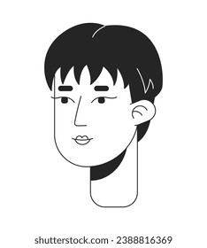 Handsome korean woman pixie hair black and white 2D line cartoon character head. Pixie hairstyle japanese female isolated vector outline person face. Short haired monochromatic flat spot illustration