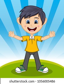 handsome little boy with background cartoon vector illustration