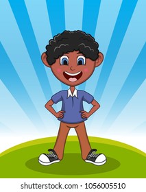 handsome little boy with background cartoon vector illustration
