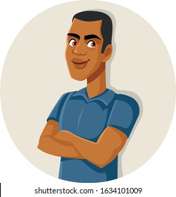 Handsome Male Avatar with Arms Crossed. Cartoon illustration of a young smart man
