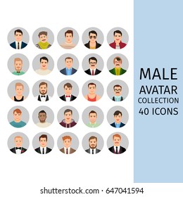 Handsome male avatar collection icons set. Vector illustration.