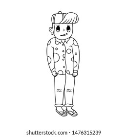 Handsome male cartoon character standing, man's whole body, line style. vector