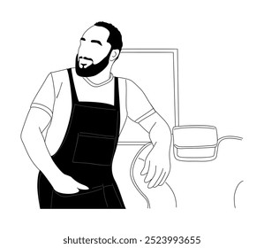 Handsome man barber in apron, small business owner