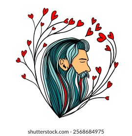 Handsome man with a beard. Men's Day. hand drawn. Not AI, Vector illustration.