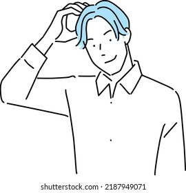 Handsome man brushing his hair Line drawing