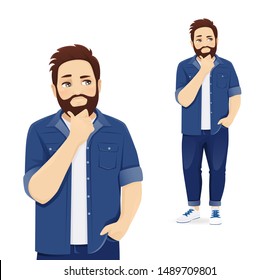 Handsome man in casual clothes thinking isolated vector illustration