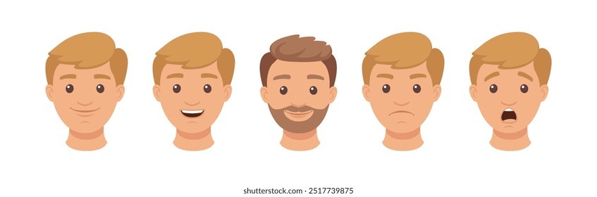 Handsome Man Character Demonstrating Emotion Vector Illustration Set
