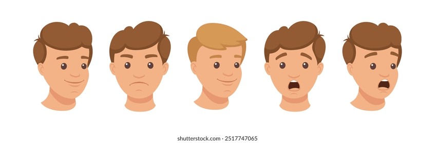 Handsome Man Character Demonstrating Emotion Vector Illustration Set