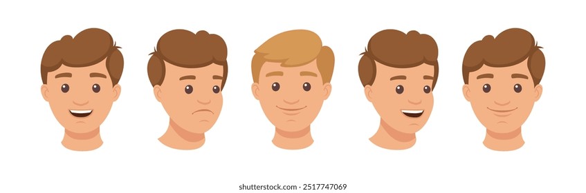 Personaje de hombre guapo que demuestra el conjunto de Ilustración vectorial de emoción