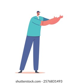Handsome Man Character Gesturing Confidently, Conveying His Message With Purposeful Hand Movements And Smiling Face