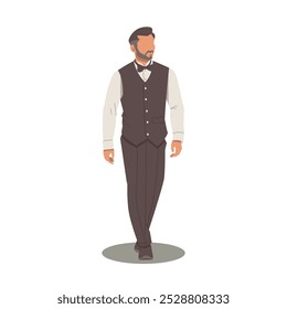personagem homem bonito posando em terno elegante roupas vetor