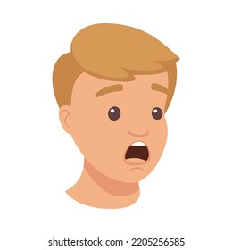 Handsome Man Character with Shocked Face Gasping Demonstrating Emotion Vector Illustration
