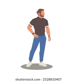 Hombre guapo personaje de pie posando con trajes elegantes Vector