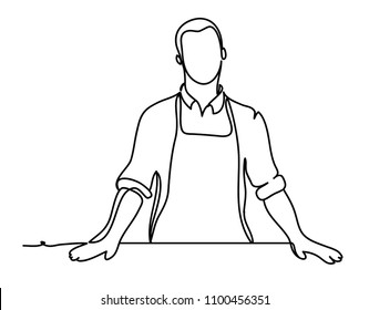 Handsome man cook. Continuous line drawing. Isolated on the white background. Vector illustration monochrome