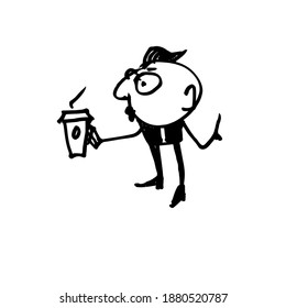 a handsome man with a Cup of coffee. Hand drawn symbols vector illustration