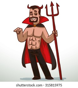 Handsome man in Devil costume for Halloween party, vector