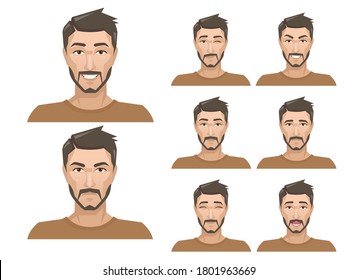 Handsome man with different facial expressions set.,vector eps10