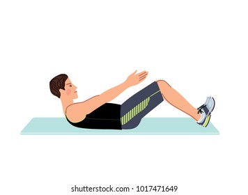 Handsome Man doing sit ups exercise. Vector illustration