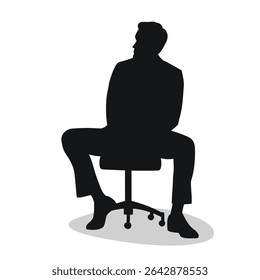 Handsome man figure sitting on chair, black silhouette rotating chair