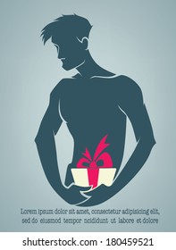 handsome man with gift box, vector background