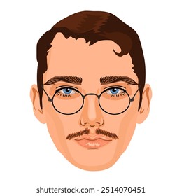 Handsome man in glasses detailed avatar for social network. Trendy male haircut. Facial hair. Guy portrait.