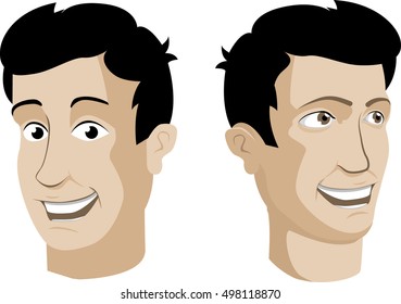 Handsome man, guy head, cartoon character, avatar, happy person.