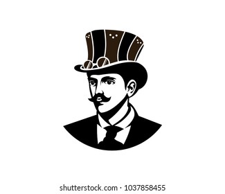 Handsome Man with Hat and Glasses Symbol Logo Vector