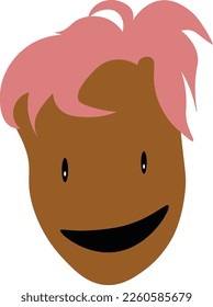 handsome man head avatar brown skin boy with pink hair headshot with small eyes