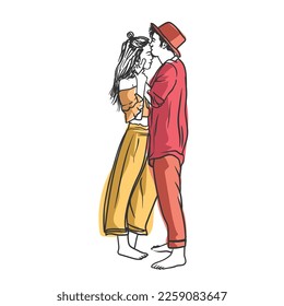 A handsome man kissing his wife standing, cute couple vector illustration