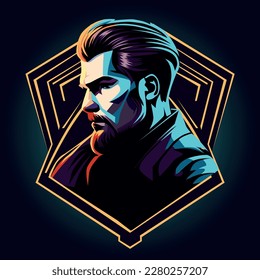 Handsome man logo style portrait with background