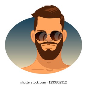 handsome man, macho, cool guy, hipster, with glasses and a beard, man's face