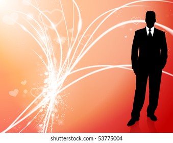Handsome Man on Abstract Valentine's Day Light Background Original Illustration