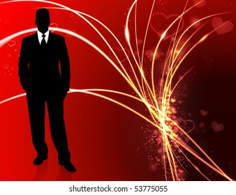 Handsome Man on Abstract Valentine's Day Light Background Original Illustration