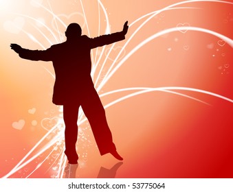 Handsome Man on Abstract Valentine's Day Light Background Original Illustration