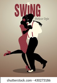 Handsome man and pin-up girl dancing swing "Balboa" style silhouettes