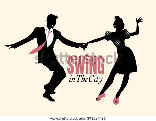 Handsome Man Pinup Girl Dancing Swing Stock Vector (Royalty Free) 391524493